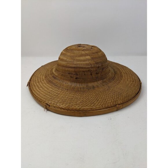 Vintage Asian Woven Rattan Rickshaw Rice Paddy Hat 14\